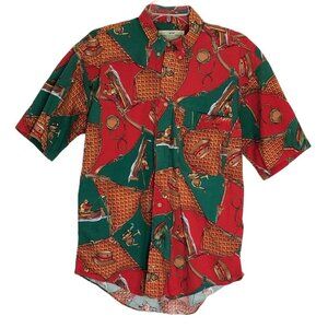 2/$30 Natural Issue Mens M Button Down Shirt Red Short Sleeves Boats Canteens Pr